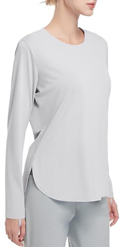 HIBETY Women's Long Sleeve Shirts UPF 50+ Sun Shirts Workout Athletic Tops Lightweight Quick Dry Rashguard Outdoor Hiking Yoga Gym Active Tees Grey M