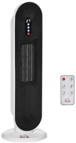 HOMCOM Radiateur Électrique Soufflant Oscillant 45° 1200/2000 W Noir | Minuterie 24H, Céramique PTC, Télécommande Fournie, Chauffage D’appoint, Sécurité Anti-Renversement Et Surchauffe