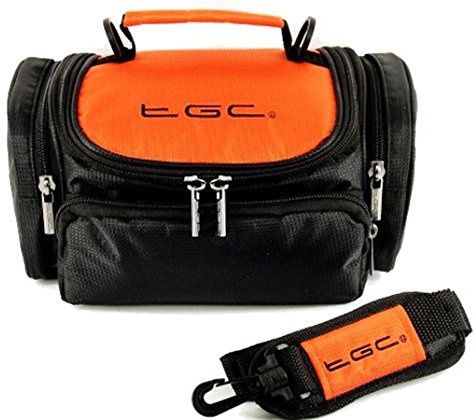 TGC New Hot Orange & Black Deluxe Shoulder Carry Case Bag for The Panasonic HX-WA3 Camcorder & Accessories - Cables - Charger - Batteries - Memory Card - Etc.
