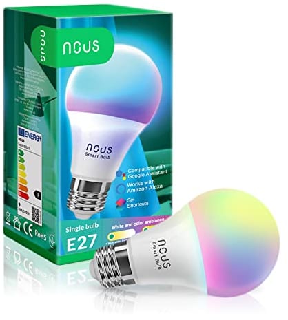 NOUS P3 Smarte WIFI Glühbirne RGB E27, Kompatibel mit Matter, Alexa, Home Assistant & Apple HomeKit, Smart Home, Fernbedienung, LED Lampe Farbwechsel, RGB Glühbirne, 2.4 GHz WiFi