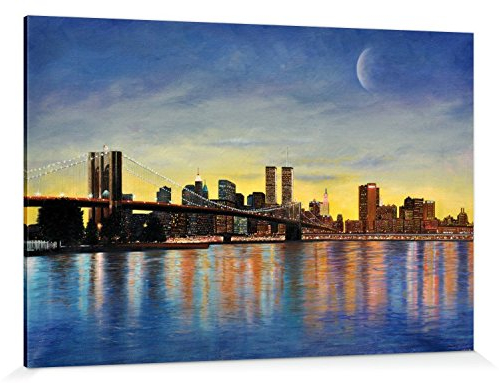 1art1 New York Poster Brooklyn Bridge Bei Morgenröte Mit Skyline Bilder Leinwand-Bild Auf Keilrahmen | XXL-Wandbild Poster Kunstdruck Als Leinwandbild 180x120 cm