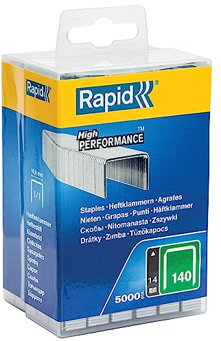 Rapid 40303092 Flachdrahtklammer Typ 140/14mm, 5.000 St. Wiederverschließbare Kunststoffbox, Silber, 14 mm