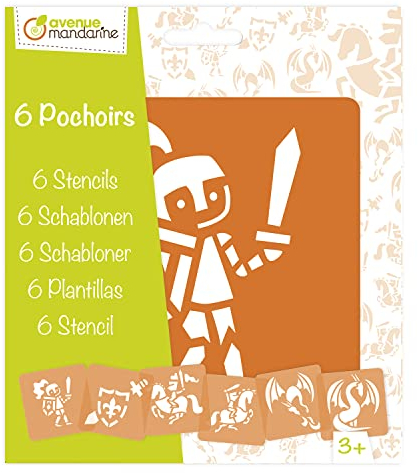 Avenue Mandarine 42838O Set (mit 6 Schablonen, 15 x 15 cm, geeignet für Kinder ab 3 Jahre, für Filz- und Farbstifte, Farben oder Farbbomben, Ritter) 6er Pack