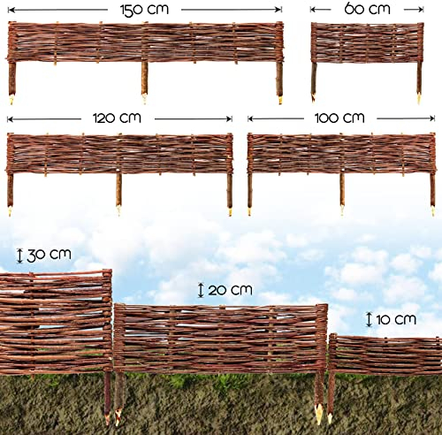 BooGardi Beetbegrenzung aus Weide · in vielen Größen · 30 cm x 150 cm 10er Set · Garten Steckzaun zur Beetumrandung · Rasenkante aus Weidengeflecht