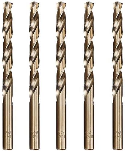 Hymnorq M35 Kobaltstahl 11/32 Zoll Spiralbohrer Set 5-teilig, fraktionelle Zoll Größe, Jobber Länge und gerader Schaft, extrem hitzebeständig, zum Bohren in Edelstahl und Eisen