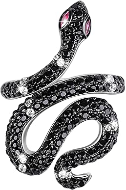 GNOCE Schlangenring für Damen Herren Sterling Silber Life Power Schwarz Kristall Ringe mit Zirkonia Persönlichkeit Schmuck Verlobung Jubiläum Versprechen Mode Ring (18)