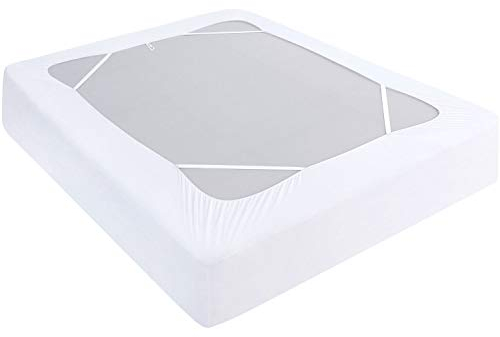 Housse de sommier tapissier en tissu élastique enveloppant autour des 4 côtés, alternative élégante pour cache-sommier pour hôtel/maison, convient aux sommier tapissiers jusqu'à 33 cm, blanc