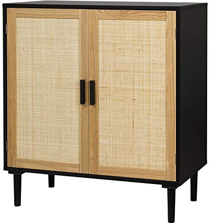 Finnhomy Sideboard, Buffetschrank, Küchenaufbewahrung, Sideboard mit Rattan-verzierten Türen, Likör-Buffet für Bar, Esszimmer, Flur, Schrank, Konsolentisch, Akzentschrank, 80 x 40 x 87 cm