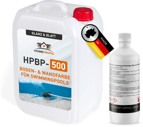 Home Profis® glänzende Swimming Pool Farbe Flüssigkunststoff (10m²) | Über 30 Farben | Chlorbeständig | Wasserdicht | 2K Epoxidharz Schwimmbadfarbe | RAL 7030 Steingrau | HPBP-500