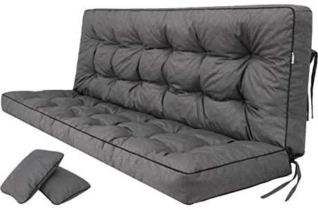 PillowPrim Graphit Sitzauflage für Hollywoodschaukel, Gartenschaukelkissen 180 cm, Bequeme Bankauflage mit Rückenlehne, Wohnwagen Geeignet