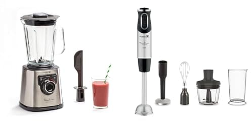 Moulinex Perfect Mix+ LM811D - Batidora de vaso de 1200 W & DD65H810 Quickchef - Batidora de mano 1000 W con 4 accesorios, 1000 W, 10 velocidades
