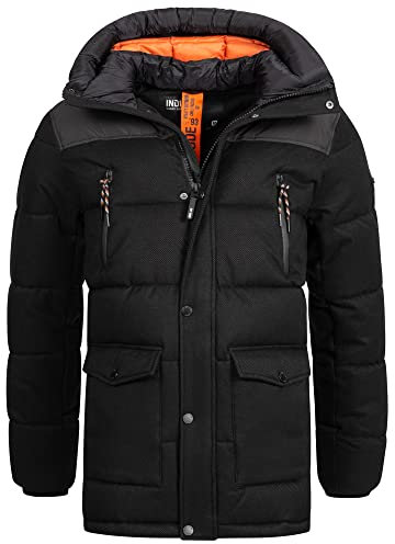 Indicode Herren Krem Winterjacke mit Kapuze | Herrenjacke Jacke Steppjacke Männer Black, L