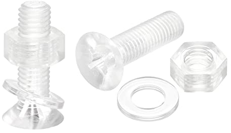 sourcing map 20 Sätze Kreuzschlitz Maschinenschrauben M8 x 30mm Kunststoff mit Muttern und Unterlegscheiben PC Flachkopf Maschinenschrauben Transparent