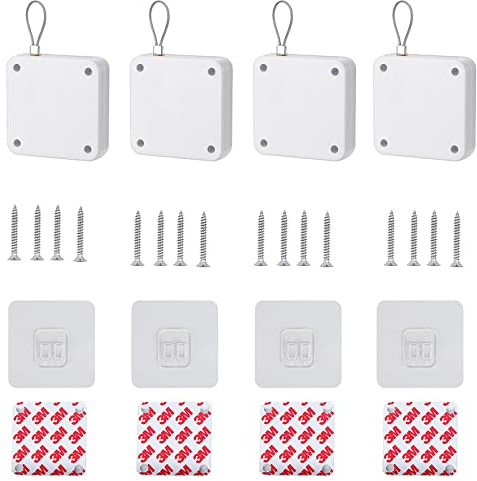 4 Pezzi Chiudiporta con Filo de 1200g Senza Foratura, Chiudiporta Automatico Multifunzione con Sensori, Chiudiporta Mini, Alloggiamento in Plastica ABS Forato Opzionale,per Uffici Domestici