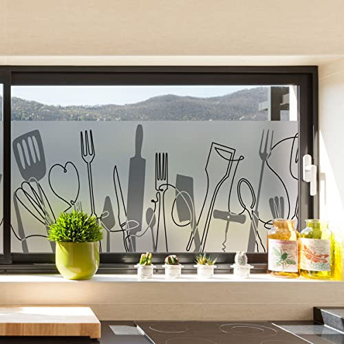 Film Fenêtre Anti Regard Occultant - Cuisine USTENSILES - Stickers pour Vitres & Porte de Douche - 40x200cm