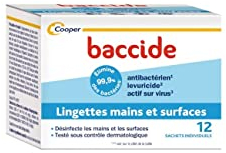 Baccide Lingettes Mains et Surfaces 12 lingettes individuelles