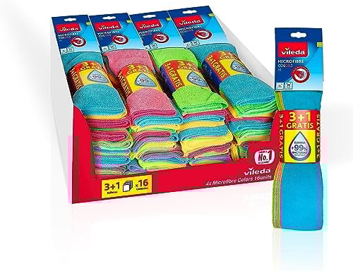 Vileda - Set de 4 bayetas microfibras colors XL, colores variados, 36 x 34 cm, 16 unidades