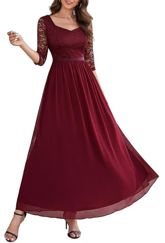 WedTrend Women's Wedding Guest Dress Floral Lace Bridesmaid Dresses Long Sleeve Evening Gown Elegant Mother of The Bride Dresses WT0312BurgundyS