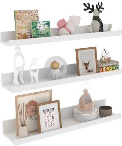 EXYGLO 60cm Lang Wandregal Weiß, Schweberegal Bilderleiste für Wohnzimmer, Küche, Kinderzimmer, Arbeitszimmer oder Schlafzimmer, 3 Stück mit Verschiedenen Größen