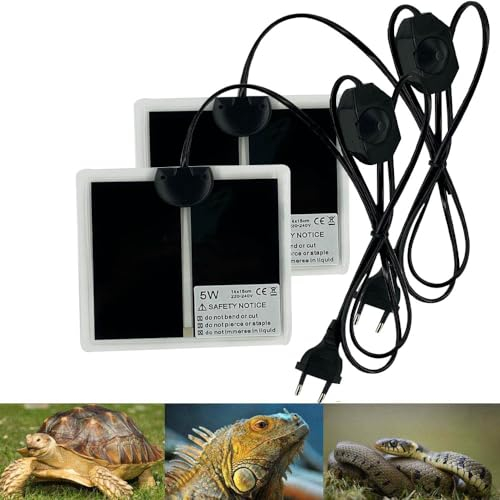 PeSandy Tapis Chauffant Reptile, 2 PIÈCE Tapis Chauffant Terrarium Réglable avec Contrôle De La Température pour Reptiles Tortue, Serpents, Lézards, Geckos - Tapis De Sécurité pour Aquarium (15x14CM)
