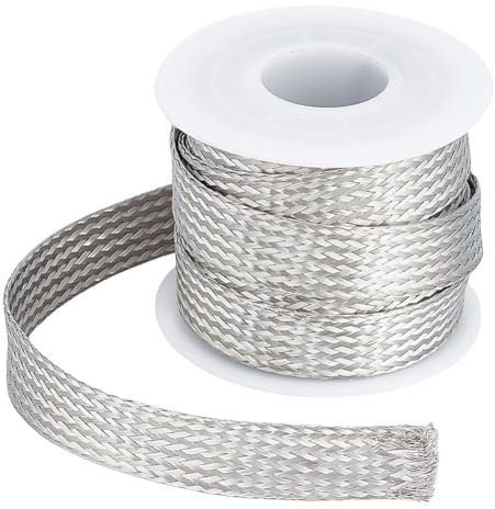 UNICRAFTALE 304 funda de Cable Trenzado Expandible de Acero Inoxidable para Tejer Cinta de Red Escalable Funda de Cable Plano Protector de Cable Tubo de Telar para Proteger el Cable 4 m/Rollo
