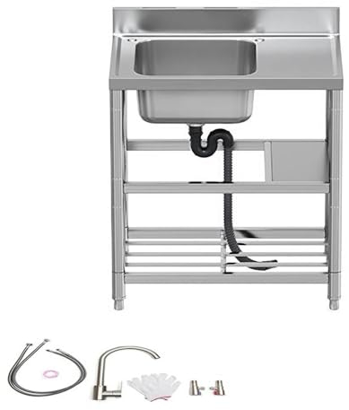 Freistehende Gewerbespüle, Edelstahlspüle mit Werkbank & Schrank für Küche, Garten, Camping