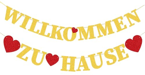 ALEGRE Glitzer Willkommen Zuhause Girlande,Welcome Home Banner Gold, Herzlich Willkommen Girlande,Willkommen Zurück Deko,Herzlich Willkommen Deko Schild für Baby Freund Familie Rückkehr Familienfeiern