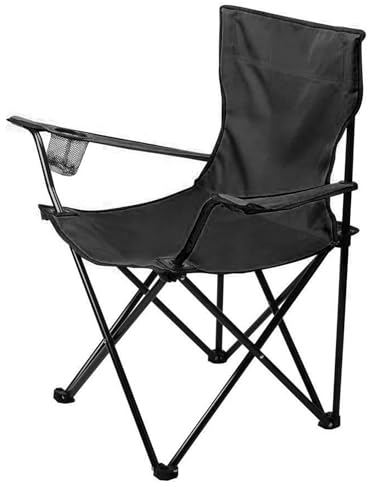 rynli Lightweight Folding Camping Chair Durable Armchair with Cup Holder, Extra-Wide Design for Adult and Kids. Perfect for Outdoor Activities - Beach, BBQs, Fishing (Black)