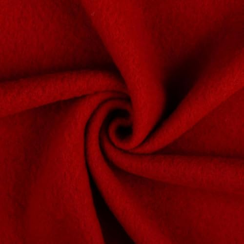 Wollfleece Meterware uni & meliert - Wollstoff Mantelstoff - Wollpullover nähen, weiche Wolle Stoff - 100% Schurwolle/Wolle *Ab 50cm, Farbe: 018 dunkelrot