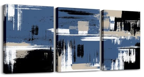 Loussiesd 3-teiliges blaues schwarz eingerahmtes Poster Set für Wohnzimmer Moderne abstrakte Wandbilder Abstrakte Büro Leinwandbilder Abstrakte Deko Bilder Abstrakte Bilder Kunst Moderne