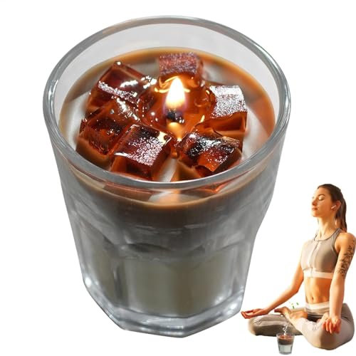 Kaffeekerze, Kaffeeduftkerze, Latte-Kerze, Eiskaffee-Duftkerze, natürliche Sojawachsmischung mit ätherischen Ölen, dekorative Tassenkerze für Aromatherapie-Meditation