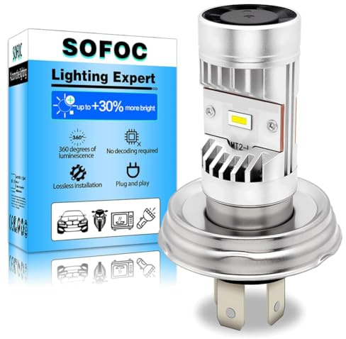 SOFOC Ampoule P45T R2 Led Ventilateur De Refroidissement Intégré 5000Lm Phare De Moto 6V 12V 24V Compatible Avec 6-24V AC/DC 15W Csp Blanc Plus Lumineux 1Pcs