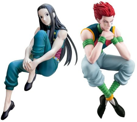 YLEAFUN 2 Stücke Illumi Zaoldyck und Hisoka Anime Figuren 14cm Sitzende Modell Statue Desktop Ornament Anime Kuchendekoration Sammlergeschenke für Fans