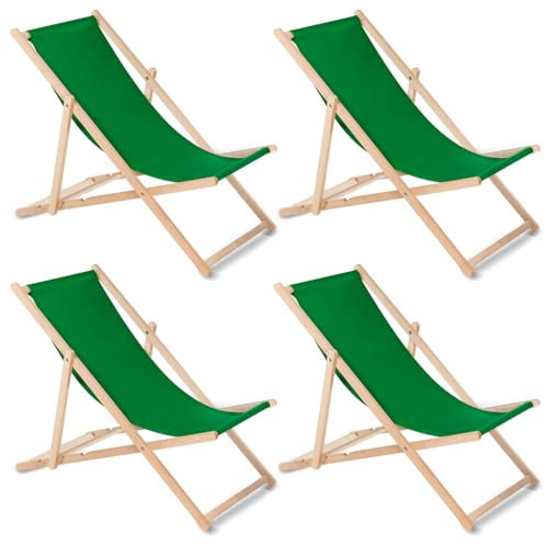 Green Blue 4er Set Liegestuhl klappbar aus Buchenholz | Sonnenliege ohne Armlehne für Garten, Strand & Terrasse | Verstellbare Rückenlehne, stabile Holz-Stellage, 110 kg Tragkraft (Grün)