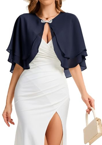 Bbonlinedress Chiffon Capes Damen Bolero festlich Sommer Schultertuch Weiche Capelets elegant Hochzeits Umhänge Tücher für Kleider Navy