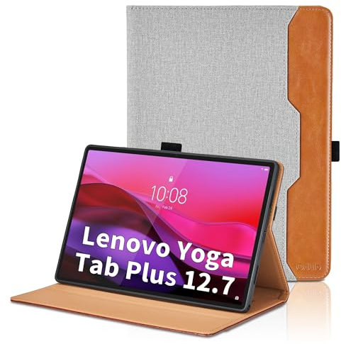 Custodia per Lenovo Yoga Tab Plus 12.7 Pollici 2025 Pelle Case, Multi-Angli Supporto Pieghevole Cover Protettiva con Tasca e Funzione Supporto-Grigio