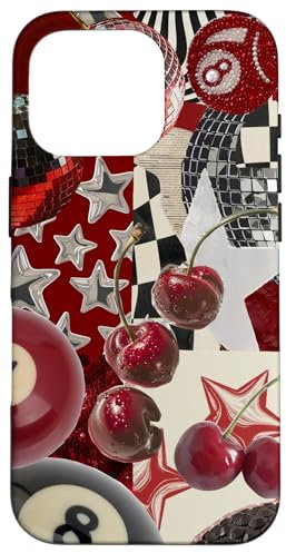 Red Cherry Star Disco Ball Retro Y2K Collage Women Girl Case for iPhone 16 Pro