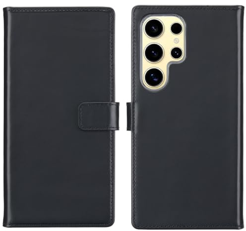 SELENCIA Klapphülle aus Echtleder - Geeignet für Samsung Galaxy S25 Ultra - Schwarz