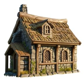 Tims Plum Mittelalterliches Dorfhaus Bausatz für Tabletop – 2-teiliges 28mm Gebäude aus PLA, 3D-Druck Fachwerkhaus, Gelände & Zubehör für Miniaturen, D&D, Fantasy RPG & Warhammer 40k, Grau
