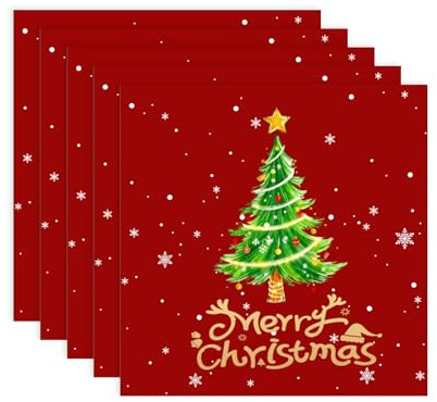 PIujsym 40 Stück Servietten Weihnachten, Rot Weihnachtsservietten mit Merry Christmas Baum 33x33 cm, Tischdeko Weihnachten Servietten rot Advent Einweg Papierservietten für Weihnachten