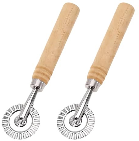 MENUY 2 Stück Teigrädchen, Teigrad Gewellt, Teigrädchen Gezackt, Kleine Rolle mit Holzgriff, Geeignet für die Zubereitung von Nudeln und Gebäck in der Heimischen Küche