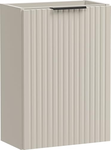 WFL GROUP Waschbeckenunterschrank 40 cm Wandhängend mit Rillenfronten – Geriffelte Soft-Close Tür und 3 Griffsets in Gold, Chrom & Schwarz – Waschtischunterschrank in Kaschmir Matt