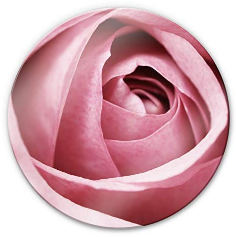 Floral pink Glasbild Rosa Rose Mädchen Schlafzimmer Bilder rund Blume Blüten + Wandhalterung Ø 70cm