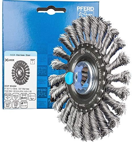 PFERD Rundbürste, 125 x 12mm, gezopft, 0,50mm Edelstahldraht, X-LOCK (22,23 mm), 43303038 – für schnelle und komfortable Werkzeugwechsel