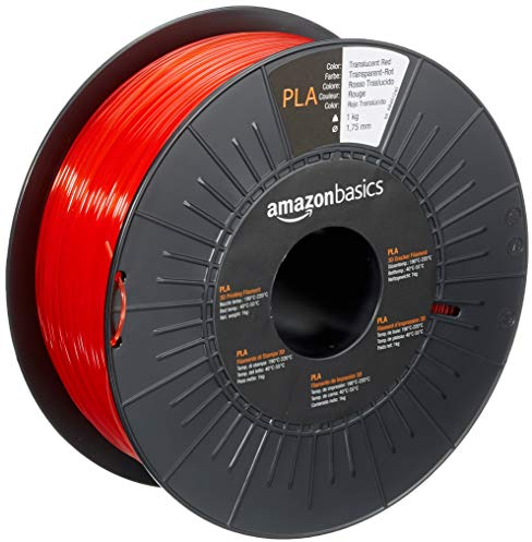Amazon Basics Filamento per stampanti 3D, in polilattato (PLA), 1.75 mm, rosso traslucido, 1 kg per bobina