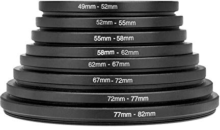 Bewinner Len Adapter, 8 PCS Metall Step Up Rings Universal Objektiv Filter Adapter Set 49-52-55-58-62-67-72-77-82mm, entfernen, direkt zu montieren