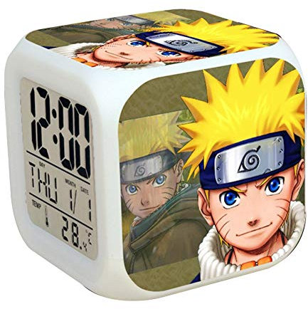 Shippuden - Réveil créatif coloré à LED avec décoloration - Carré, impression sur trois côtés - Petit réveil pour étudiant (H06)
