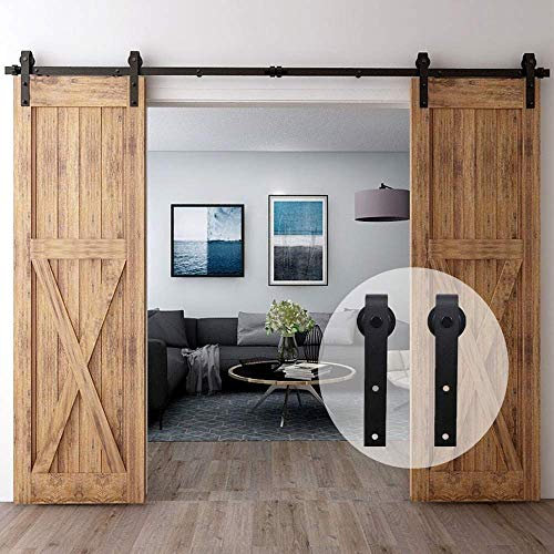 CCJH 200cm/6.6FT Herraje para Puertas Correderas Kit de Accesorios para Puertas Corredizas de Granero,Kit de Puerta de Madera Doble