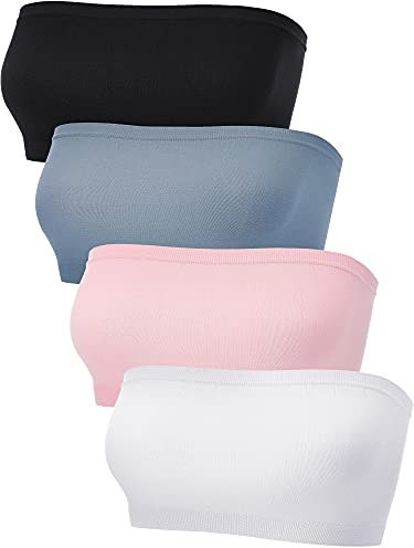 4 Stücke Damen Bandeau BH (S-M, Hellblau, Rosa, Weiß, Schwarz)