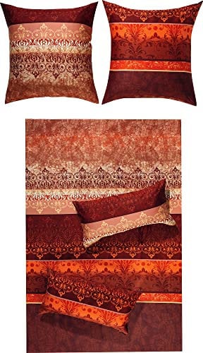 Erwin Müller Bettwäsche, Bettgarnitur, Bettbezug, Wende-Kissenbezug Mako-Satin orientalisch, rot Größe 240x220 (40x80) - temperaturausgleichend, mit Reißverschluss